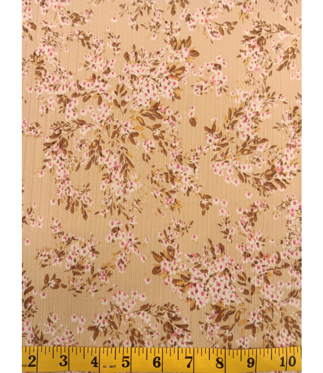 Yard of Brown Floral Brushed Rib Knit Fabric