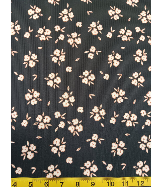 Yard of Rib Knit Delicate Sketch, Black Fabric