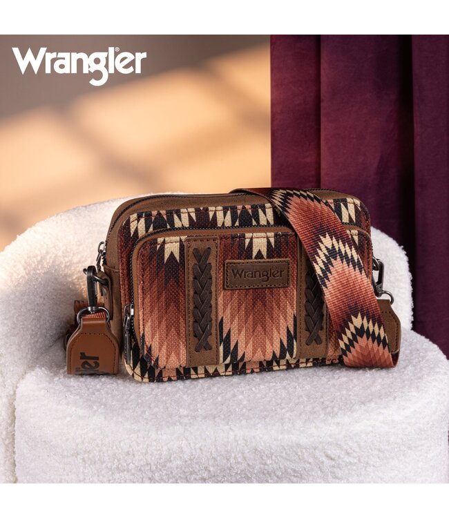 Wrangler Southwestern Pattern Dual Sided Print Crossbody Purse With Wallet Compartment WG2211-3003