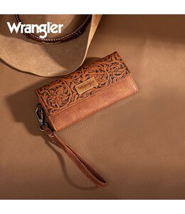 Wrangler Western Floral Tooled Tri-fold RFID Wallet/Wristlet WG196-W056