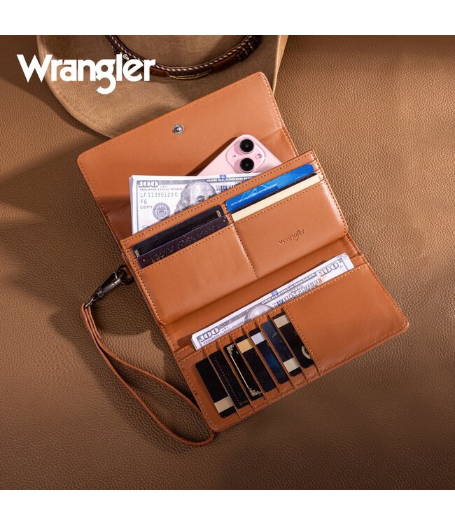 Wrangler Western Floral Tooled Tri-fold RFID Wallet/Wristlet WG196-W056