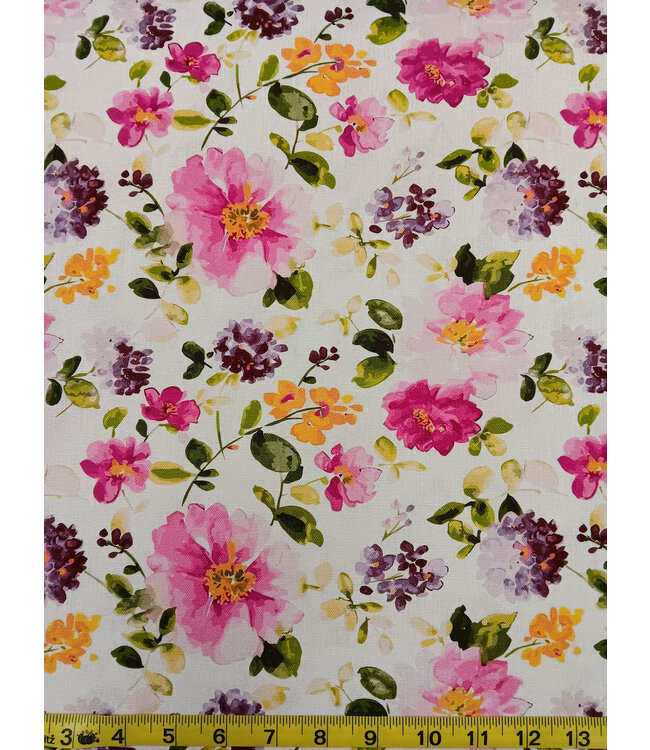 Mook Fabrics Yard of Rayon/Linen Slub FTI, Pink/Green Fabric 139809