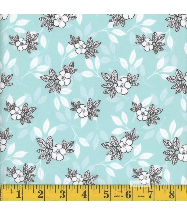 Mook Fabrics Yard of Moss Crepe Bess,  Aqua Fabric 137072