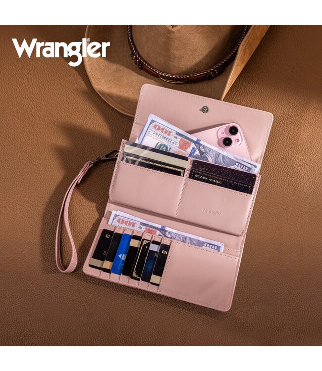 Wrangler Western Floral Tooled Tri-fold RFID Wallet/Wristlet WG196-W056