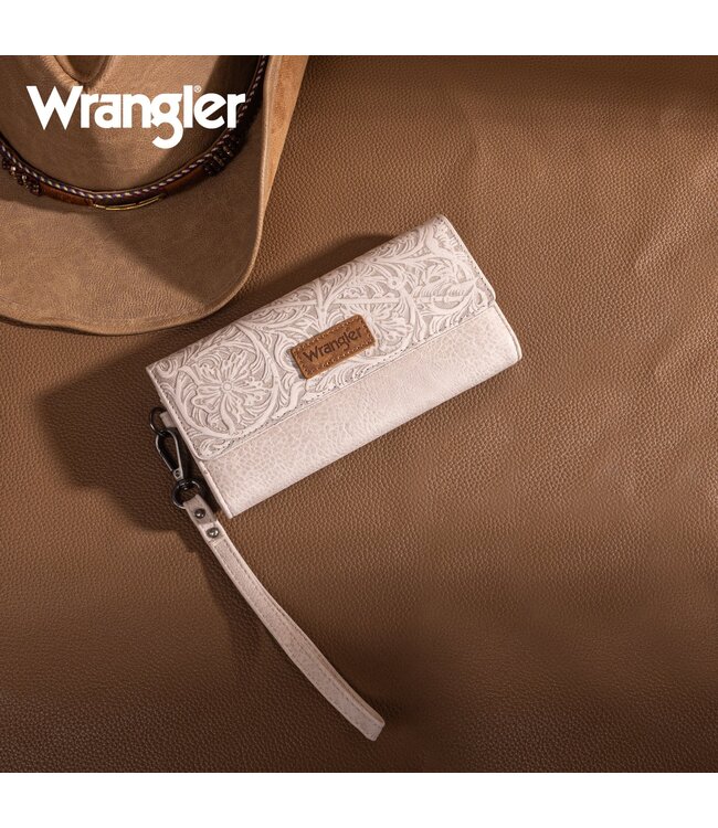 Wrangler Western Floral Tooled Tri-fold RFID Wallet/Wristlet WG196-W056