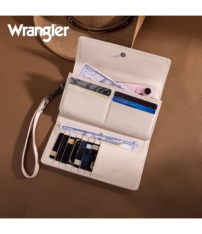 Wrangler Western Floral Tooled Tri-fold RFID Wallet/Wristlet WG196-W056