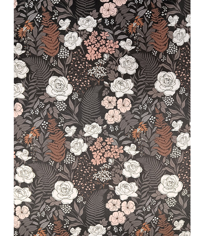 Yard of Jersey Knit,  Nyla Floral Deep Brown Fabric