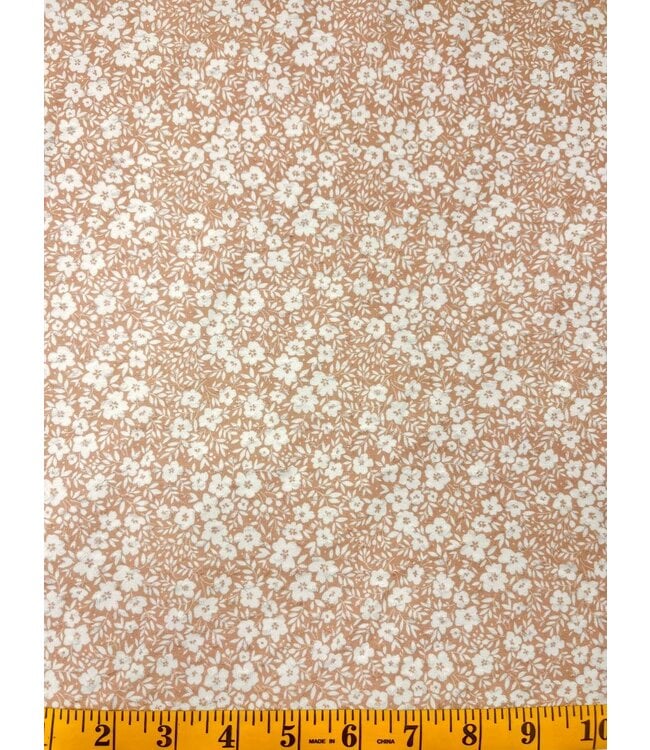 Yard of Leesa Floral Almond Swiss Dot Knit Fabric