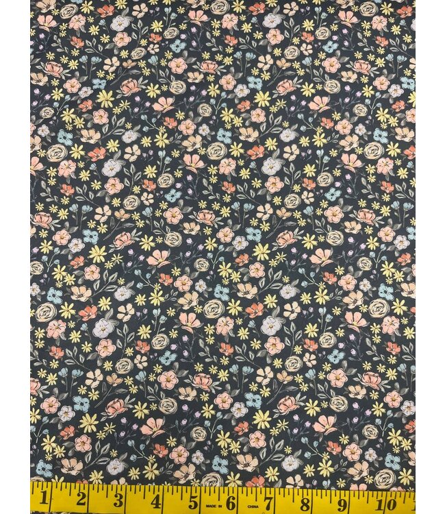 Yard of Danielle Floral Navy Eureka Jersey Knit Fabric