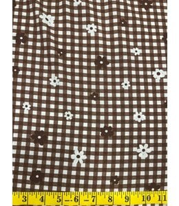 Yard of Brown Checkered Daisies Polyester Fabric