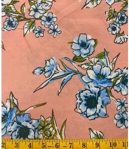 Yard of Pink/Blue Multi Floral Poly Crepe Fabric