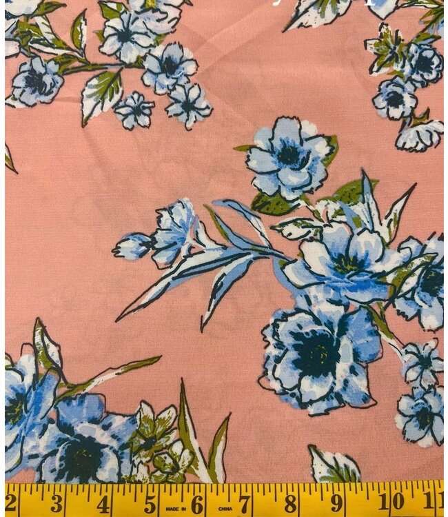 Yard of Pink/Blue Multi Floral Poly Crepe Fabric