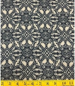 Yard of Blue/Gray Stamped Batik Printed Crepe Fabric