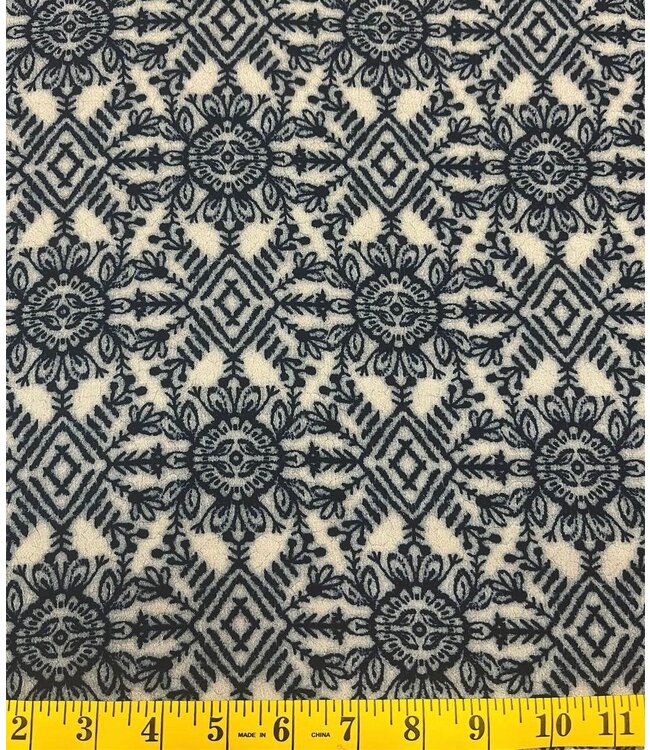 Yard of Blue/Gray Stamped Batik Printed Crepe Fabric