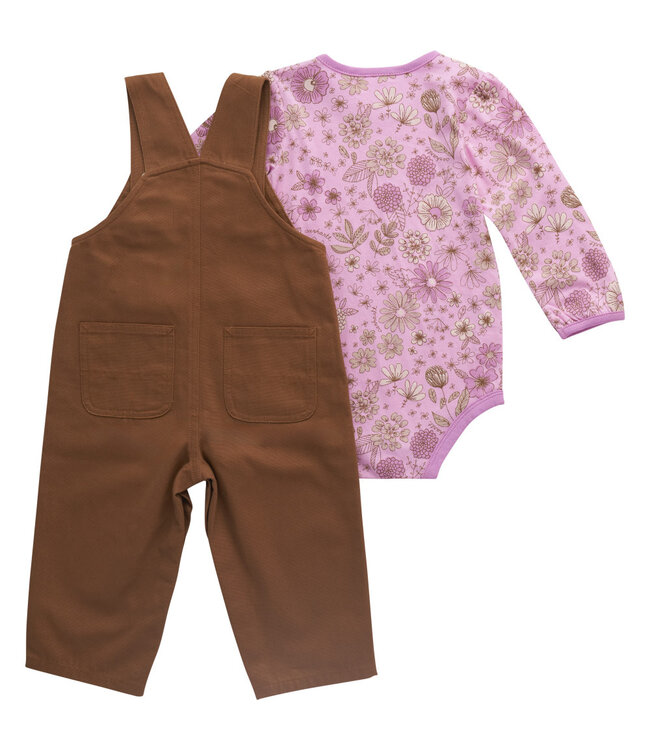 Carhartt Girl's Infant Long-Sleeve Floral Bodysuit and Canvas Overall Set CG9944