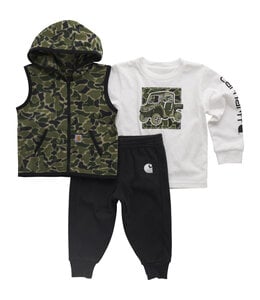 Carhartt Boy's Infant Long-Sleeve T-Shirt, Camo Vest and Pant Set CG8997