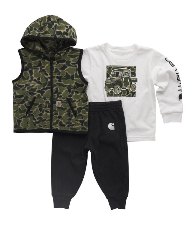 Carhartt Boy's Infant Long-Sleeve T-Shirt, Camo Vest and Pant Set CG8997