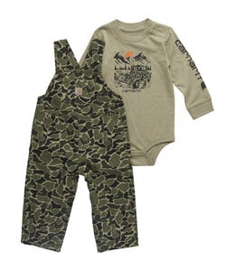 Carhartt Boy's Infant Long-Sleeve Bodysuit and Canvas Camo Overall Set CG8991