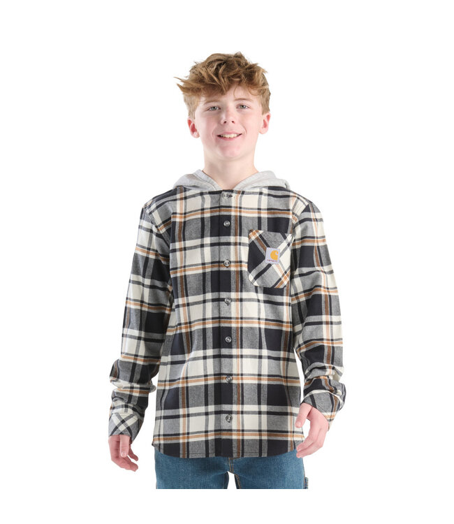 Carhartt Boy's Long-Sleeve Flannel Button-Front Hooded Shirt CE8212