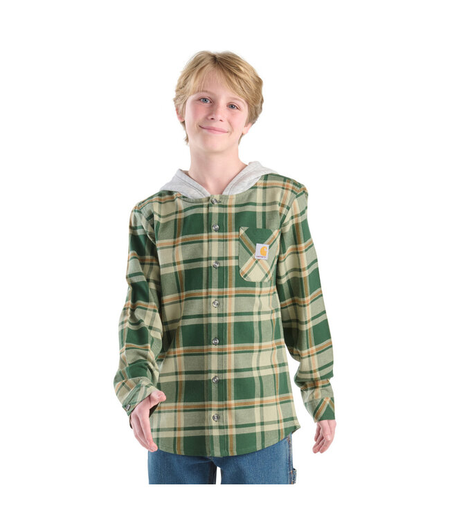Carhartt Boy's Long-Sleeve Flannel Button-Front Hooded Shirt CE8212