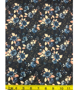 Beth's Creation Yard of Poly Circle Dot, Blue/Blush Roses Fabric