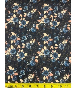 Yard of Poly Circle Dot, Blue/Blush Roses Fabric