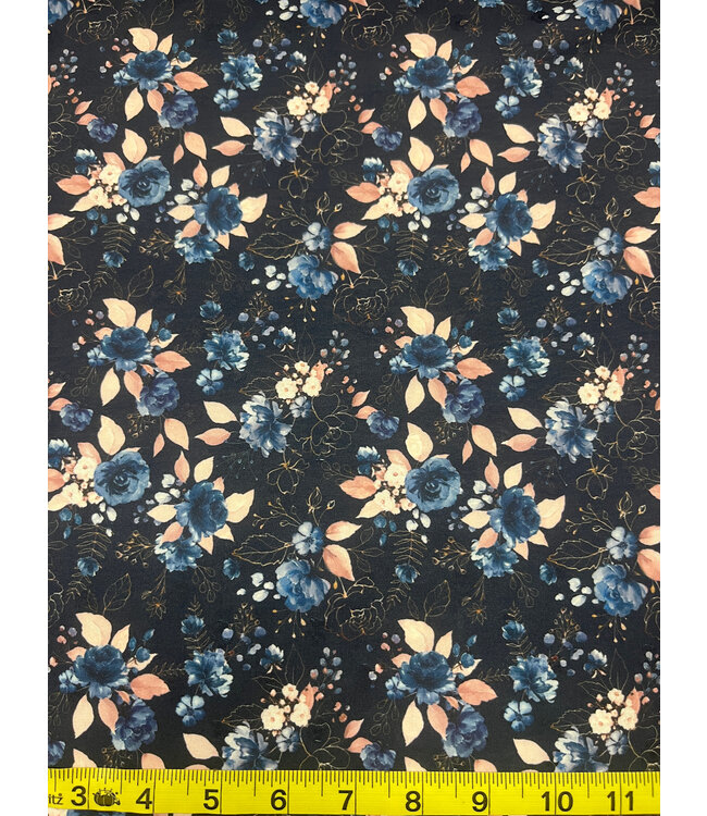 Yard of Poly Circle Dot, Blue/Blush Roses Fabric