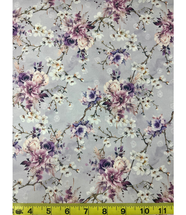 Yard of Poly Swiss Dot, Lavender Bunches Fabric