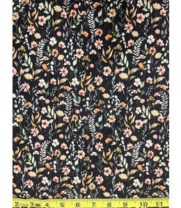 Yard of Foliage Fancies Black Reign Rib Knit Fabric