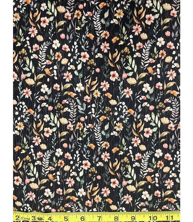 Yard of Foliage Fancies Black Reign Rib Knit Fabric
