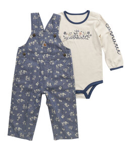 Carhartt Girl's Infant Long-Sleeve Bodysuit and Printed Chambray Overall Set CG9948