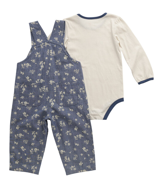 Carhartt Girl's Infant Long-Sleeve Bodysuit and Printed Chambray Overall Set CG9948