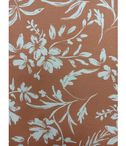 Yard of Orange/White Floral Linen Fabric 18240RET