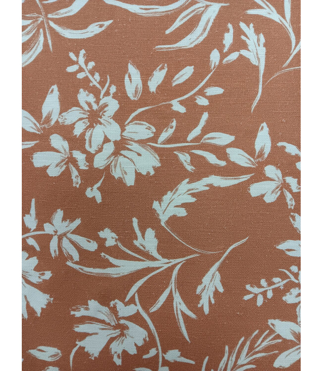 Yard of Orange/White Floral Linen Fabric 18240RET