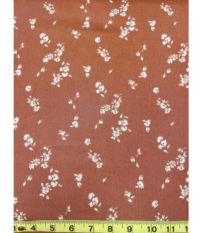 Yard of Orange/White Floral Rayon Fabric