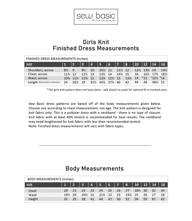 Sew Basic Girl's Knit Dress Pattern