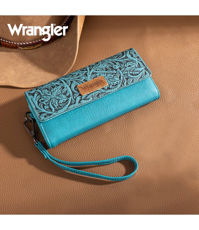 Wrangler Western Floral Tooled Tri-fold RFID Wallet/Wristlet WG196-W056