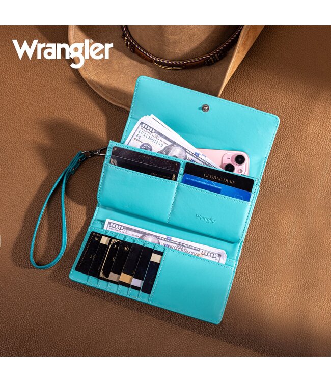 Wrangler Western Floral Tooled Tri-fold RFID Wallet/Wristlet WG196-W056