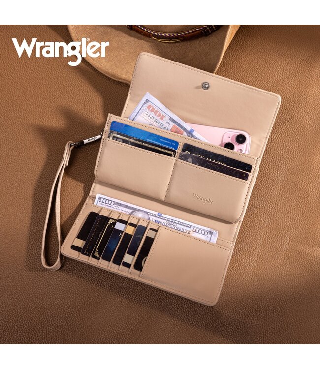 Wrangler Western Floral Tooled Tri-fold RFID Wallet/Wristlet WG196-W056