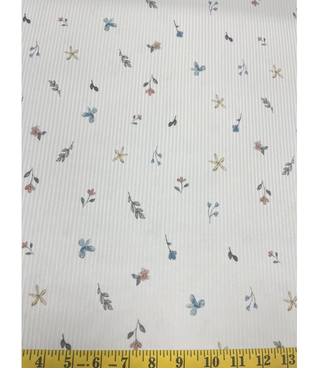 YD Doodled Floral Poly Rib Knit