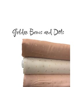 Beth's Creation Yard of Golden Bows Linen White Fabric