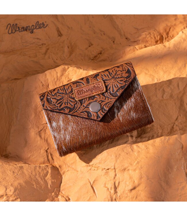Wrangler Genuine Hair-On Cowhide Floral Tooled Wallet WG224-W070