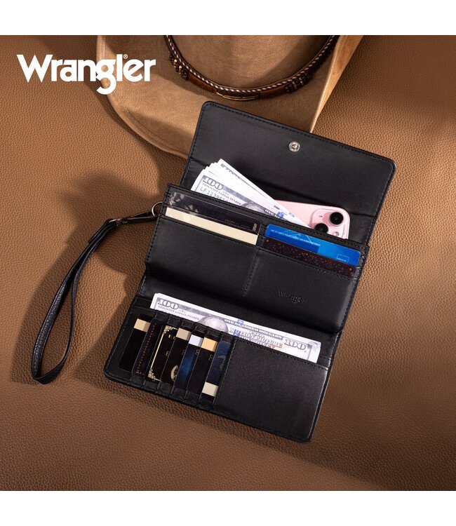 Wrangler Western Floral Tooled Tri-fold RFID Wallet/Wristlet WG196-W056