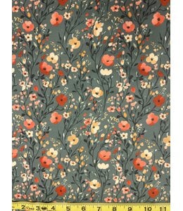 Willow Grove Fabric YD Poly Crepe Stretch - Green/Coral Floral FT202085105