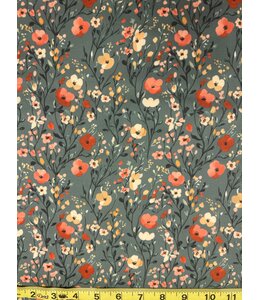 YD Poly Crepe Stretch - Green/Coral Floral FT202085105
