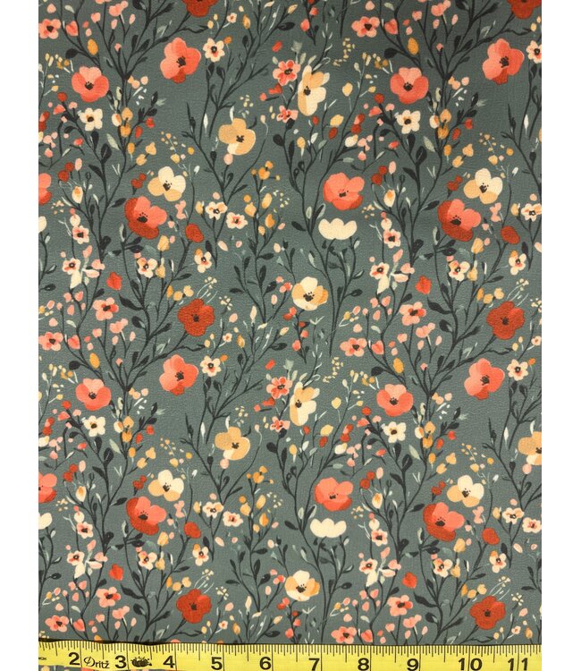 Willow Grove Fabric YD Poly Crepe Stretch - Green/Coral Floral FT202085105