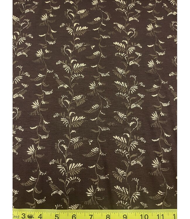 YD Brown Gold Foil Leaves Cotton Jersey