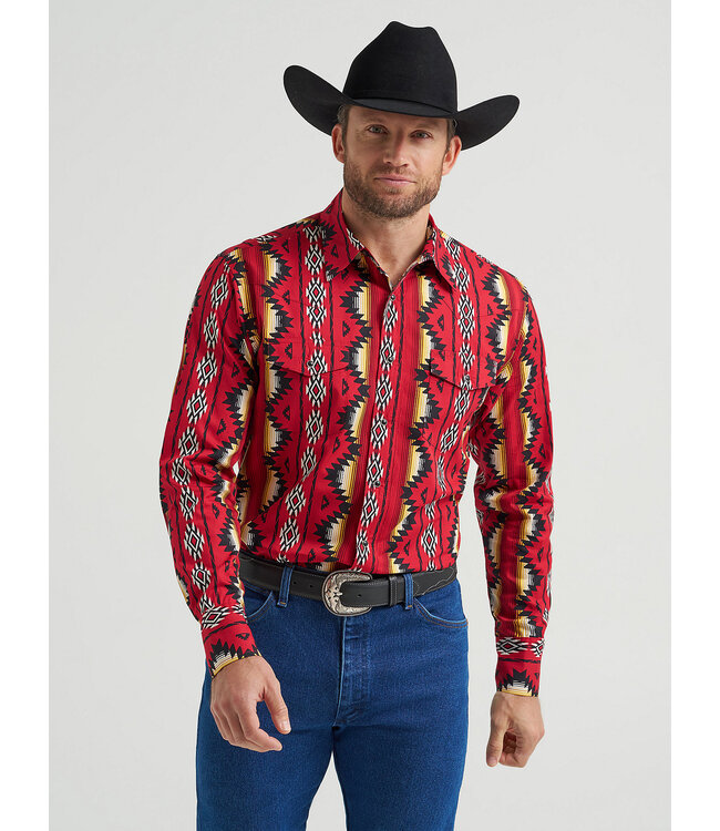 Wrangler Men's Checotah Long-Sleeve Shirt Western Snap Printed Shirt 112369430