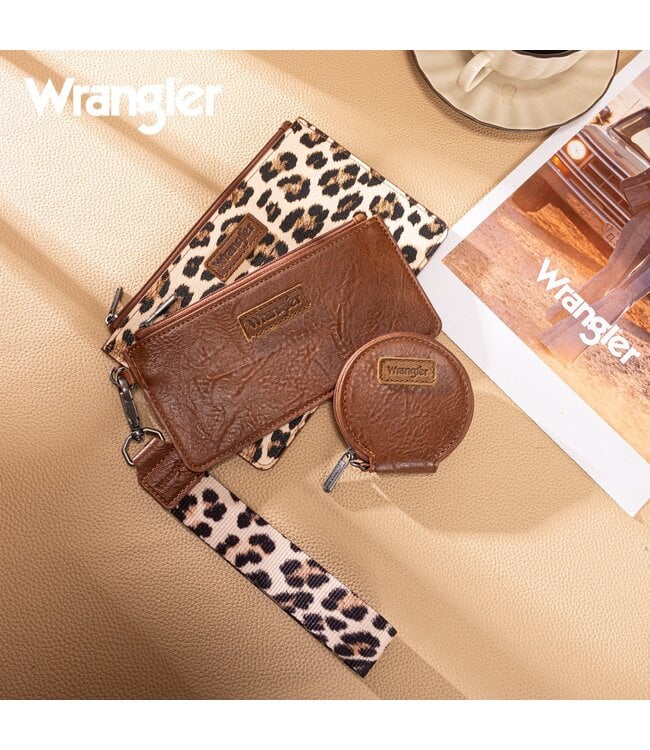 Wrangler Leopard Print Dual Pouch Wristlet and Zipper Pouch WG366-W114