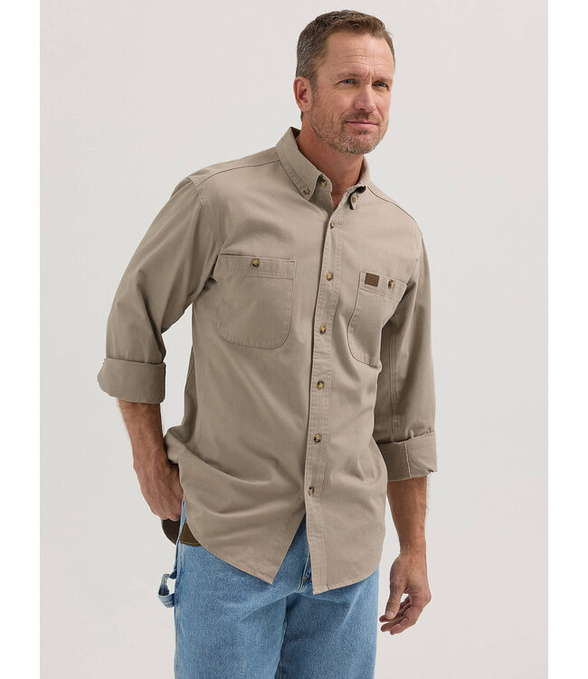 Wrangler Men's Riggs Workwear Long-Sleeve Button Down Solid Twill Work Shirt 103W501KH